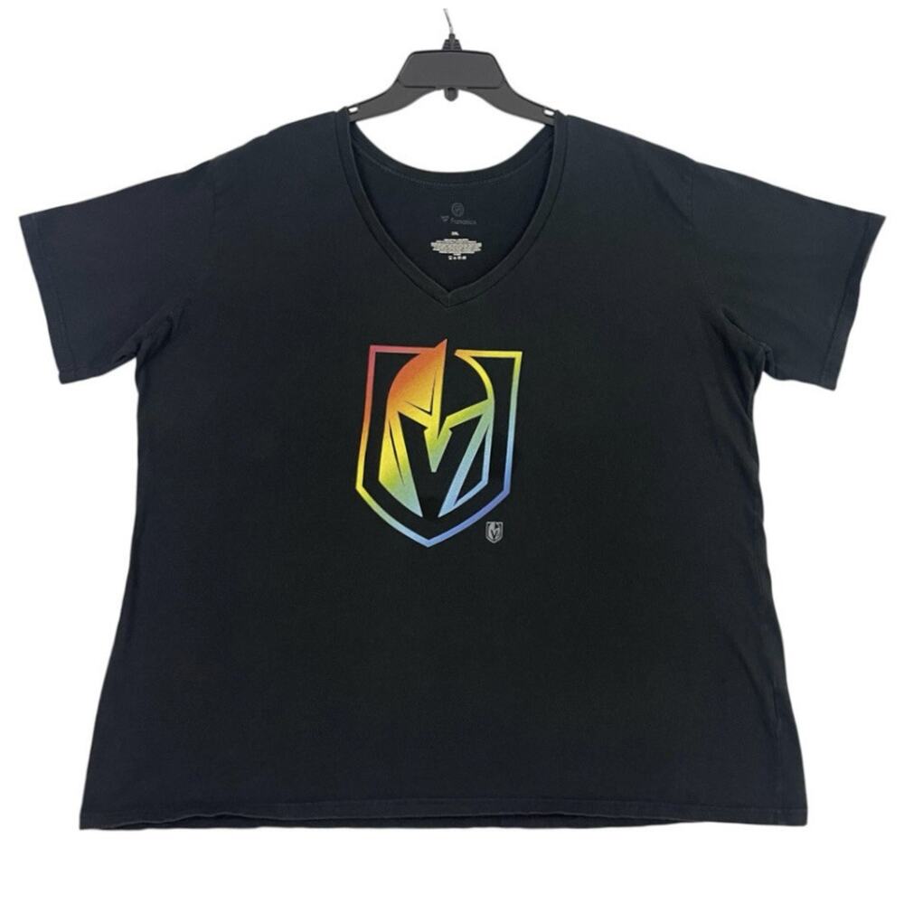 Vegas Golden Knights T Shirt Womens Size 2XL Black V Neck Team Pride Logo